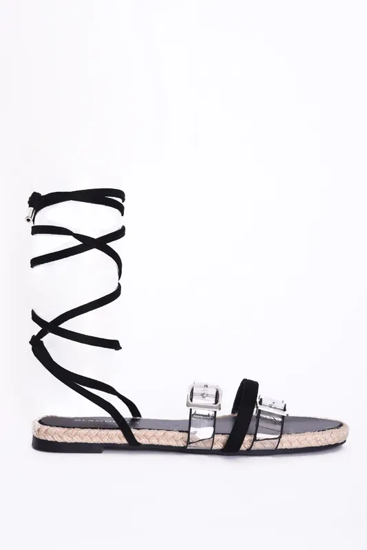 Lace Up Clear Buckle Strap Sandals - Shnoo