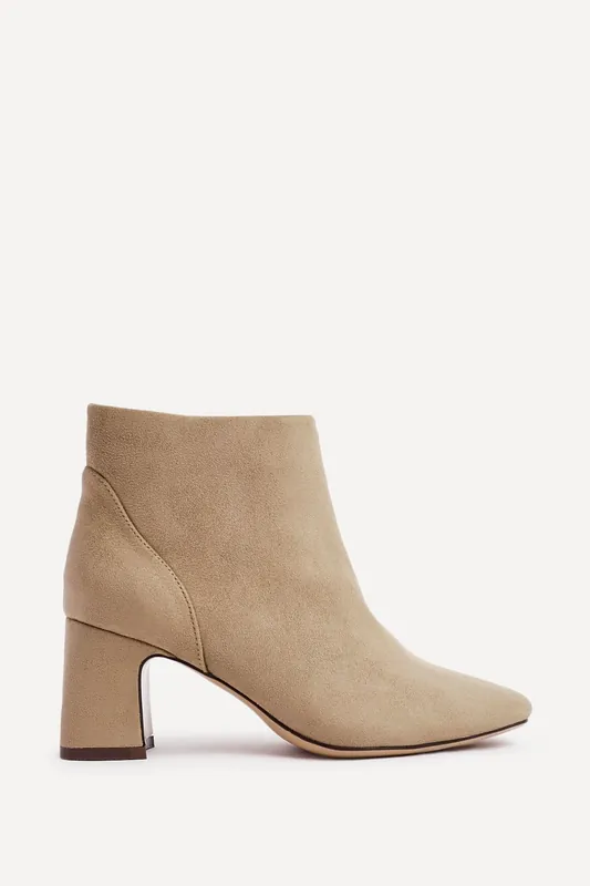Cove Mocha Faux Suede Soft Square Toe Block Heel Ankle Boot - Linzi