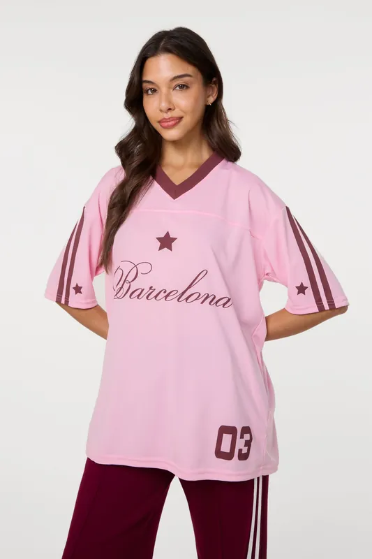 Pink Barcelona Football Sports Jersey Top - Pink Vanilla