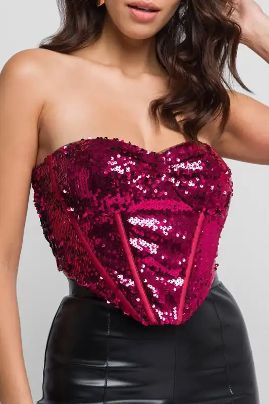 Jeen Sequin Corset Top - Jaded Rose