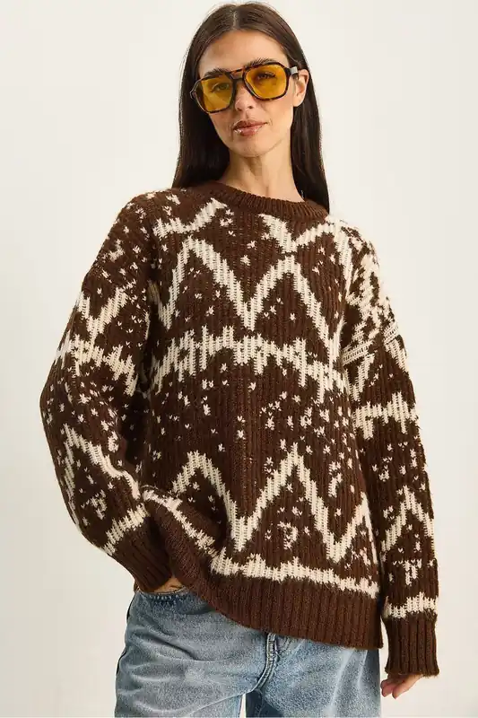 Oversized Ethnic Knit Sweater - Bianco Lucci