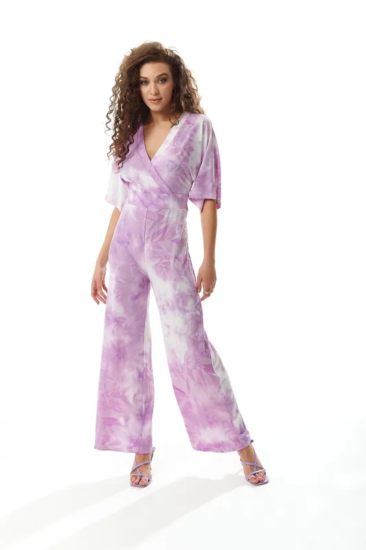 Jumpsuit In White and Pink Tie Dye - Liquorish