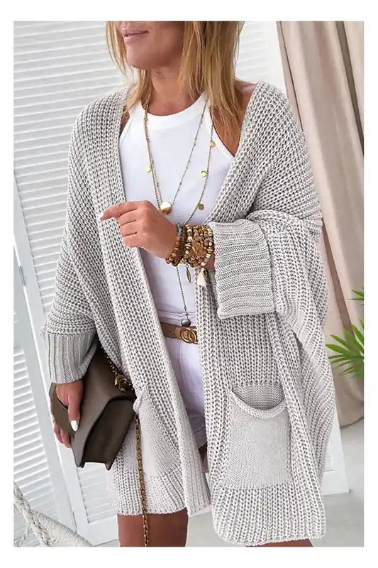 Gray Oversized Fold Over Sleeve Sweater Cardigan - Everyday The Label