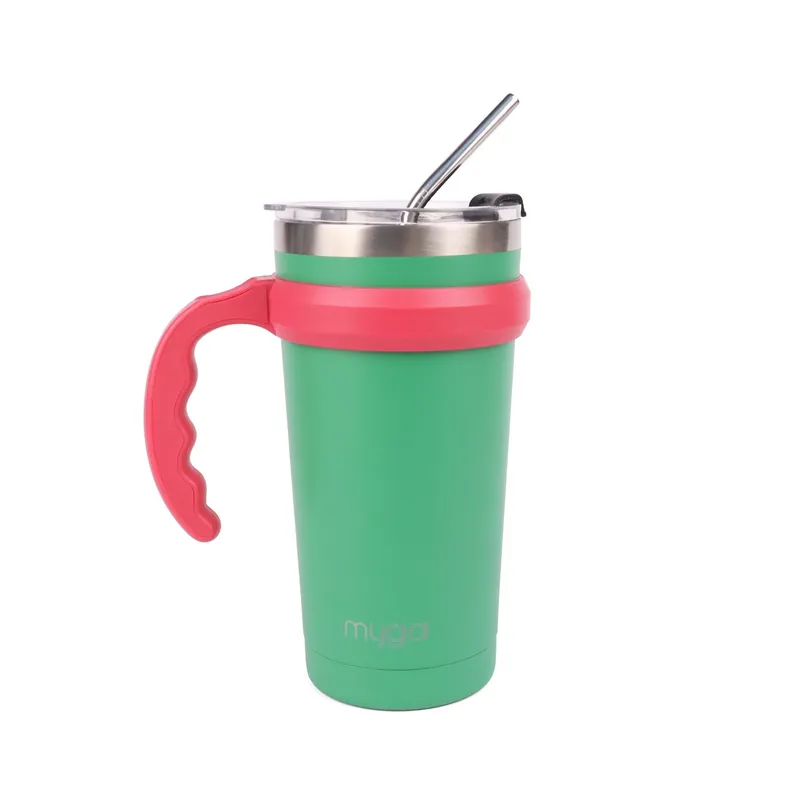 Insulated Cup with Straw, Flip Top Lid and Handle -590ml