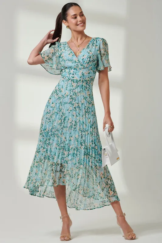 Pleated Dip Hem Chiffon Midaxi Dress - Jolie Moi
