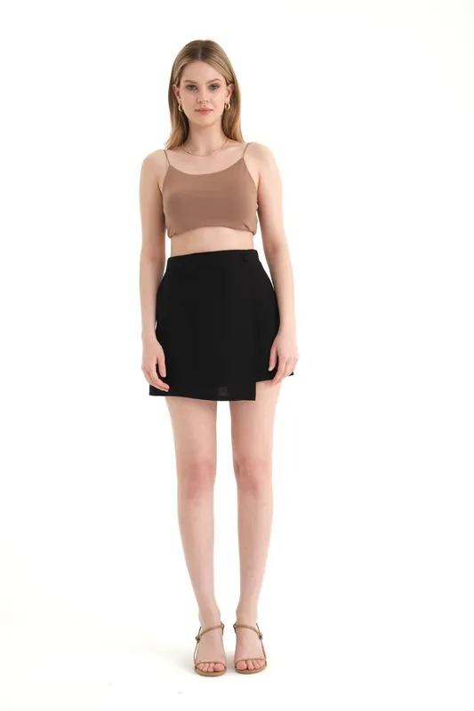 Linen High Waist Mini Skirt with a Button detail - Hiccup