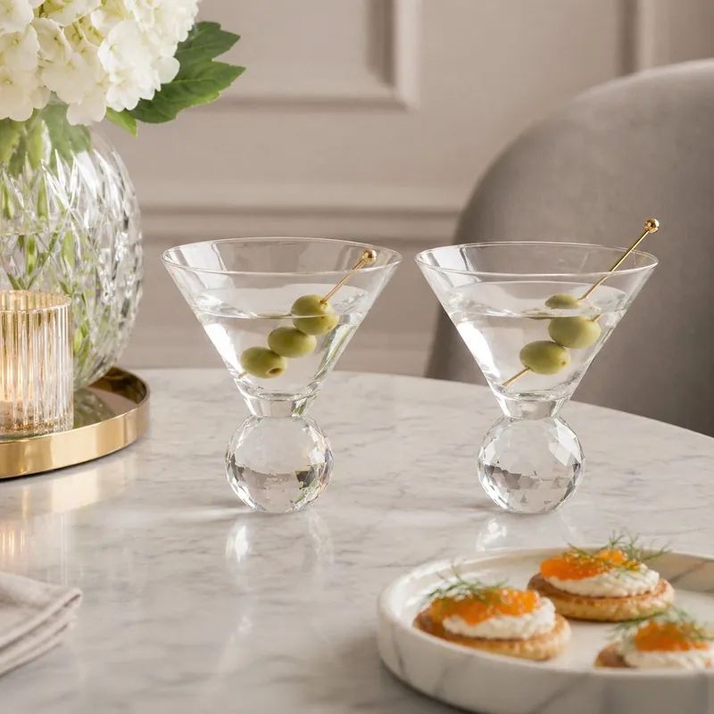 Martini Glass With Diamond Ball Base Set of 2 - Hestia
