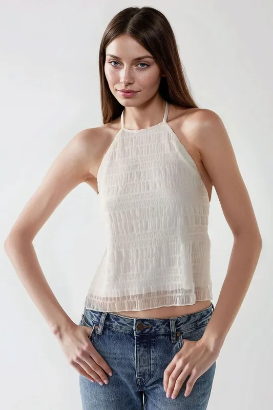 Textured Halter Neck Fitted Top - Hiccup