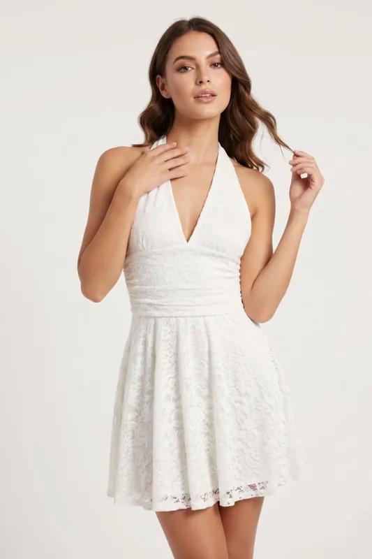 Halter Neck Lace - Mini - Dress