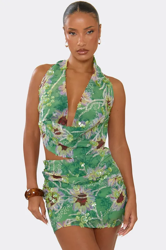 Sleeveless Halter Neck Floral Top - EGO