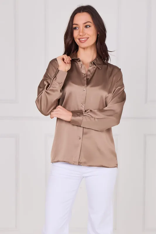 Latte Brushed Satin Oversized Shirt - Love Sunshine