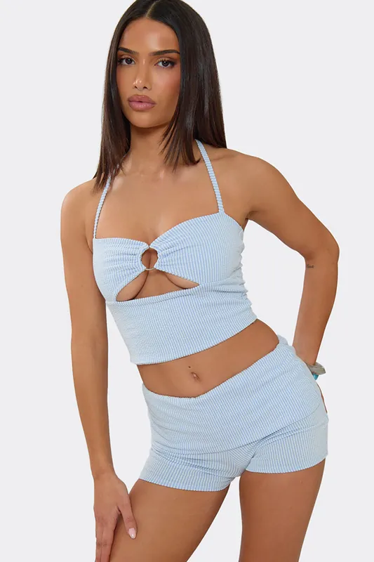 Strappy Halter Neck Cut Out Striped Top - EGO