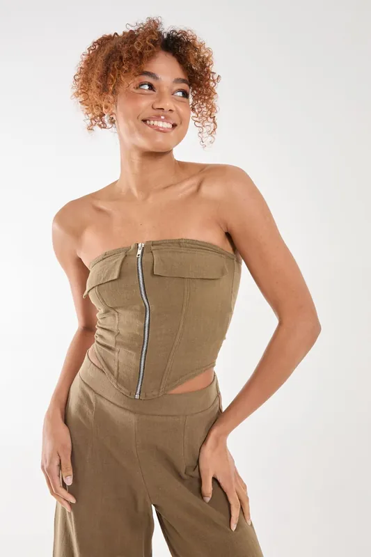 Linen Cargo Corset Top - Pink Vanilla
