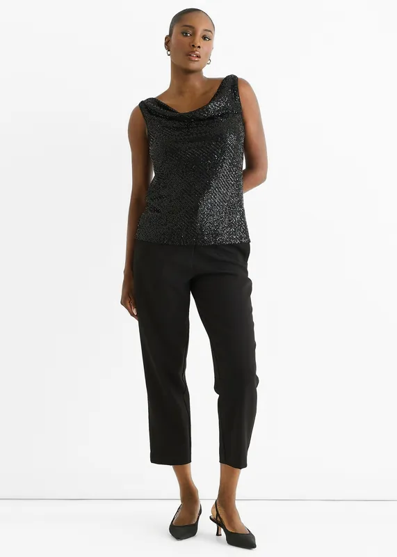 Black Sequin Cowl Neck Cami Top - Gini London