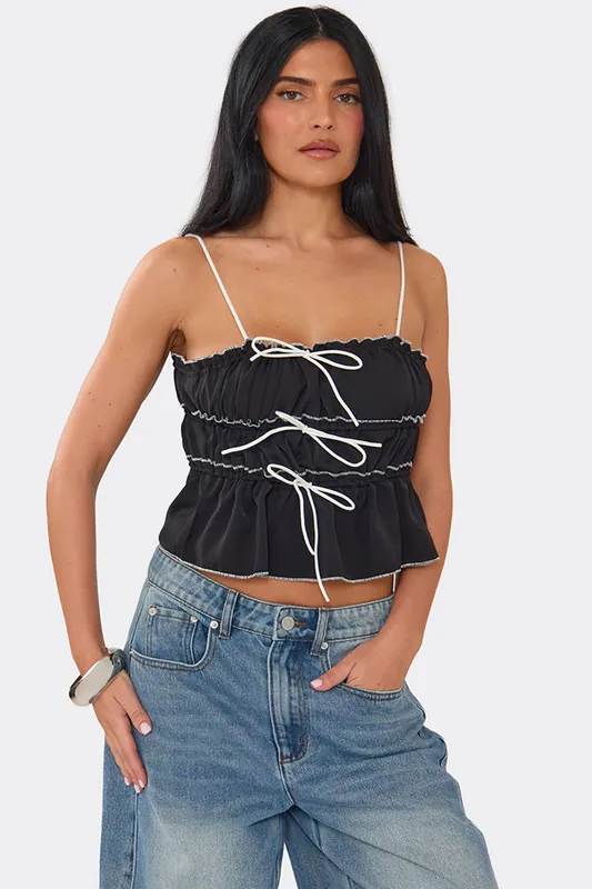 Strappy Straight Neck Ruched Cami Top - EGO