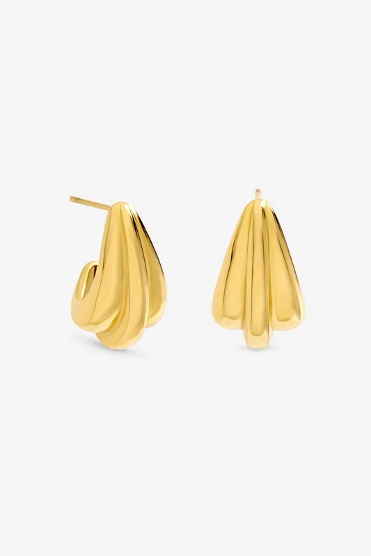 Gold Plated Waterproof Multirow Dome Hoop Earrings - Jon Richard
