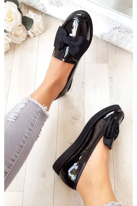 Lucinda Bow Patent Flat Pump Shoe - IKRUSH