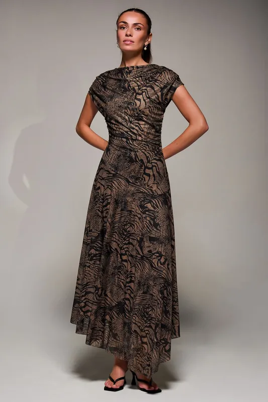 Asymmetrical Draped Slash Neck Midaxi Dress - Jolie Moi