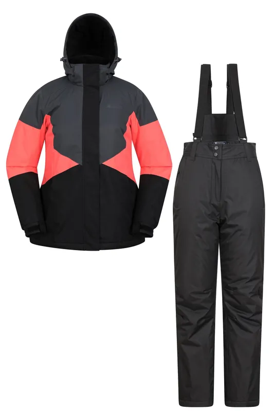 Thermal Padded Insulation Adjustable Hood Plain Ski Jacket & Pant Set - Mountain Warehouse