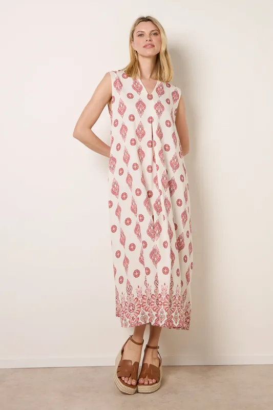Wine Floral Print A Line Dress - Blue Vanilla