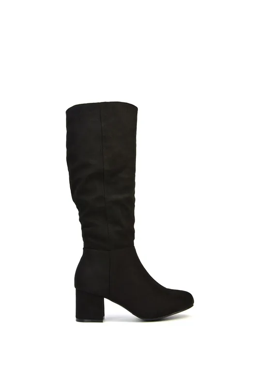 Jackie' Ruched Mid Block High Heel Knee High Boots - XY London