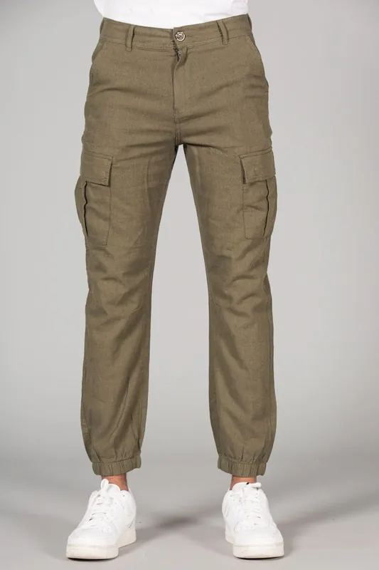 Linen Blend Cargo-Style Trousers