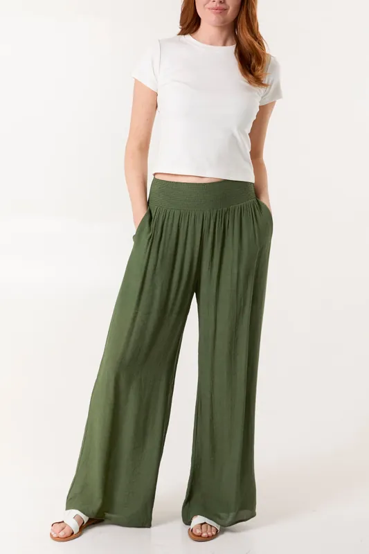 Khaki Shirred Trousers - Blue Vanilla