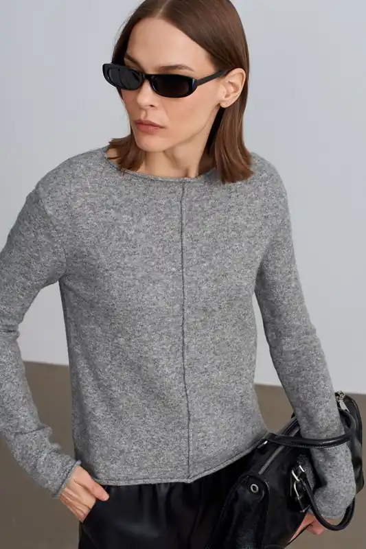 Women's Boat Neck Ribbed Knit Sweater - Dilvin