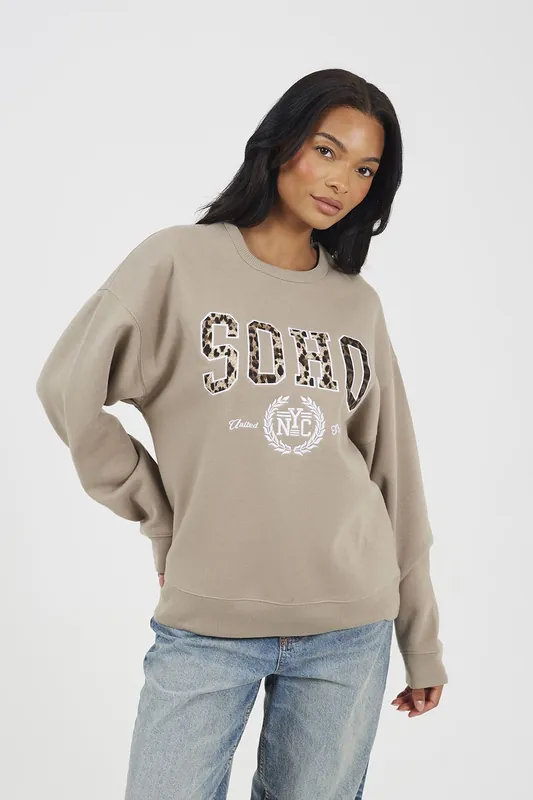 Slogan Crew Neck Sweatshirt - Brave Soul