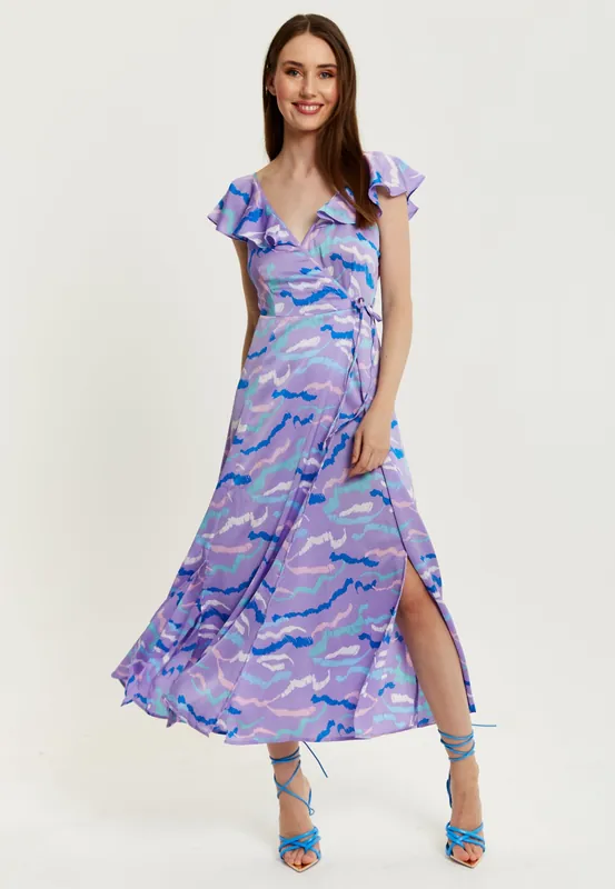 Abstract Zebra Print Maxi Wrap Dress In Lilac - Liquorish