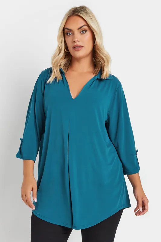 Collared Pleat Front Swing Top - Yours