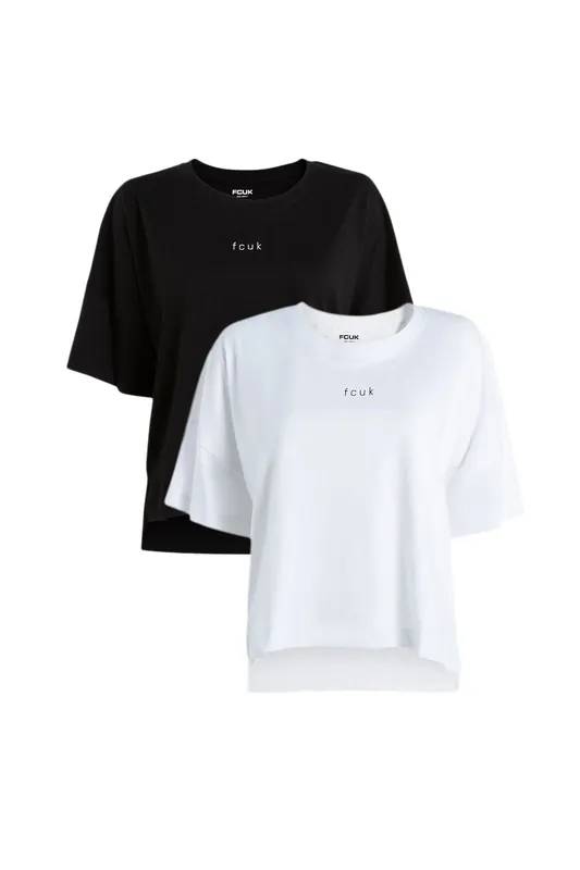 2 Pack FCUK Cotton Crew Neck Boxy Fit Short Sleeve T-Shirts