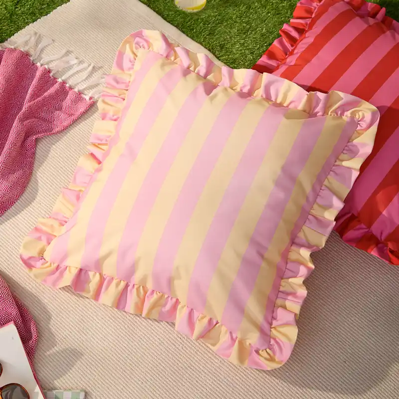 Palm Royale Stripe Ruffle Printed Outdoor Cushion - Furn