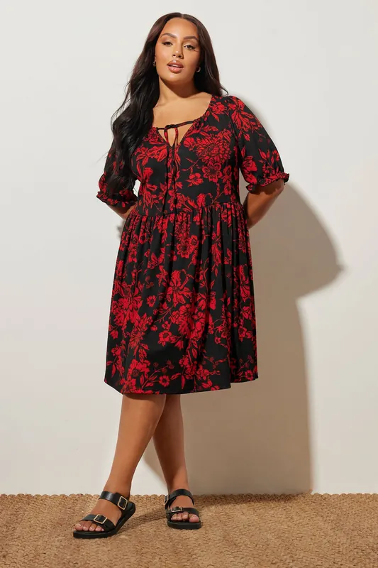 Floral Tie Neck Mini Dress - Yours