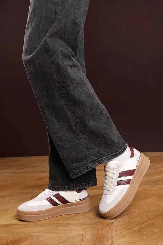 Brisa' Platform Lace Up Trainers with Side Stripes - Where's That From