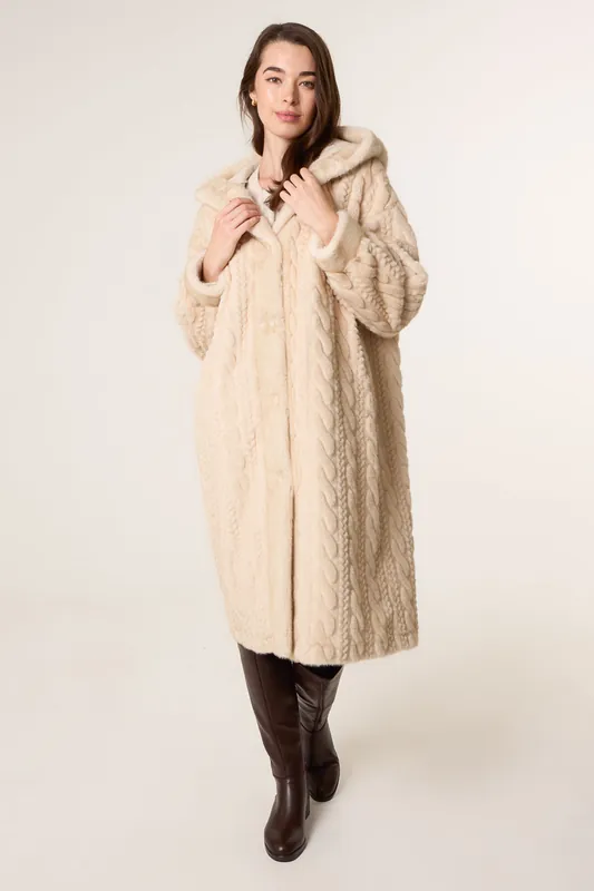 Beige Long Faux Fur Cardigan - Blue Vanilla