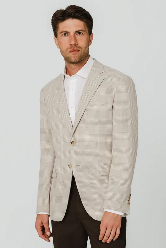 Beige Prince of Wales Check Jacket - Dobell