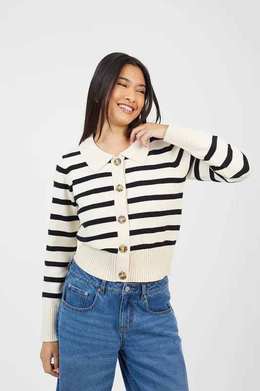 Stripe Collared Cardigan - Brave Soul