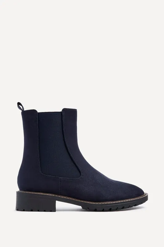 Dalston Navy Faux Suede Classic Chelsea Boot - Linzi