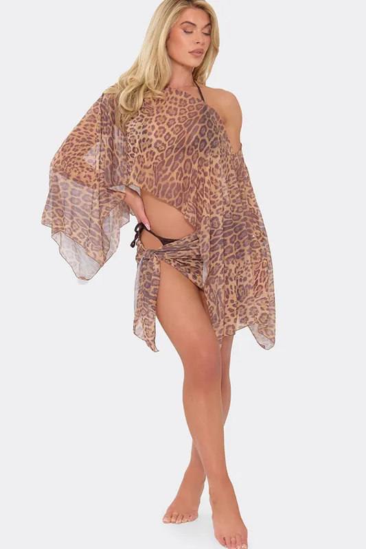 Tie Side Leopard Print Mini Sarong - EGO