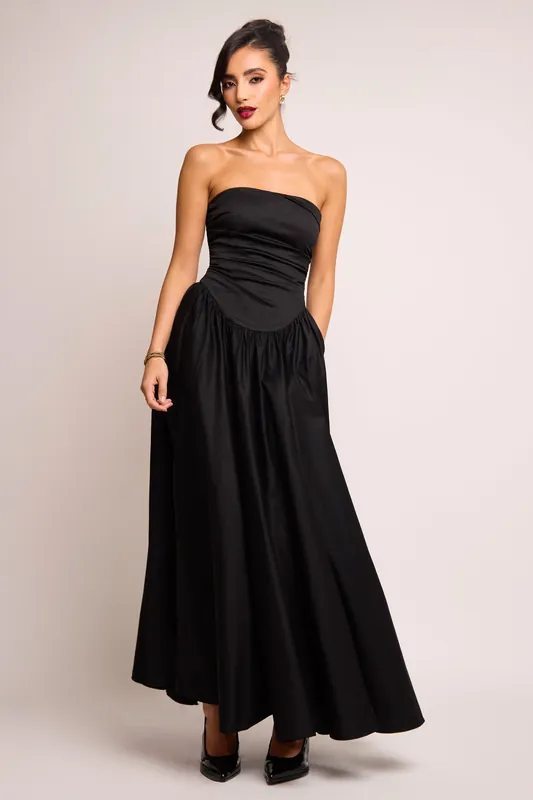Leena Black Bandeau Fold Gown Maxi Dress - Jaded Rose