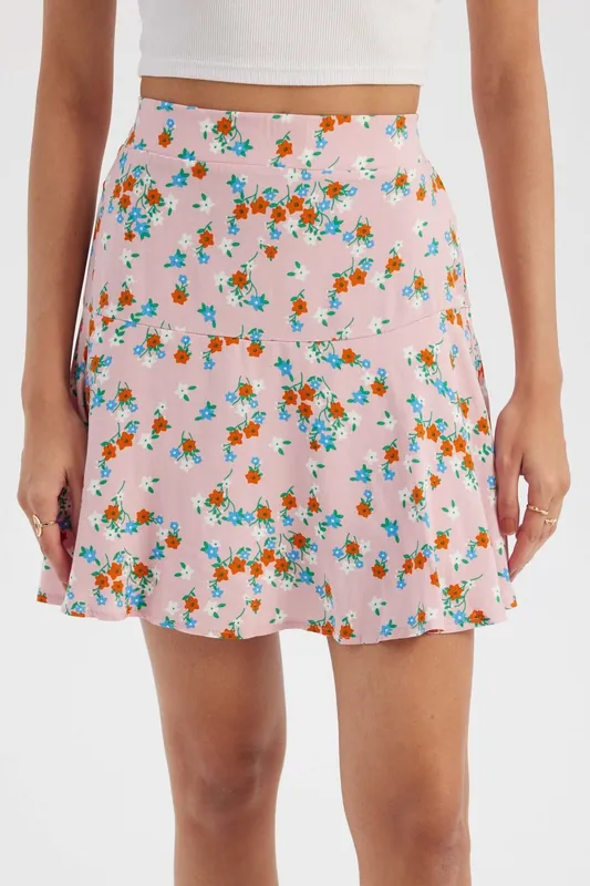 Floral High Waist Ruffled Mini Skirt - Hiccup