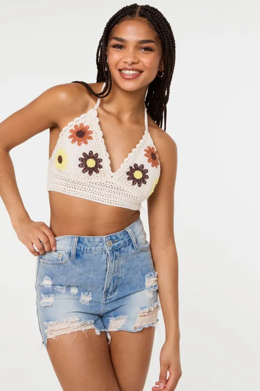 Stone Floral Crochet Bralette - Pink Vanilla