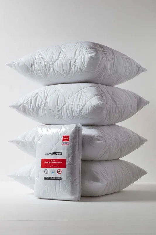 Cotton Rich Quilted Pillow Protectors 80 x 80 cm, Pack of 4 - Homescapes