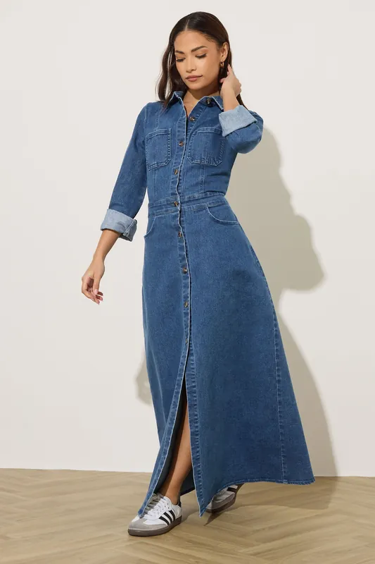 Petite Denim Maxi Dress - PixieGirl