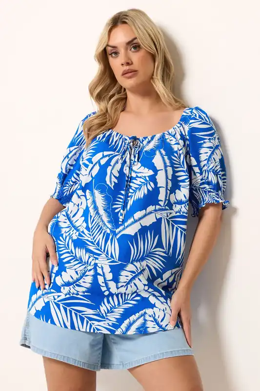 Palm Leaf Tie Neck Blouse - Yours