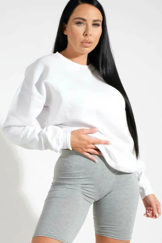 Crew Neck Cuff & Hem Long Sleeve Sweatshirt - Melanie