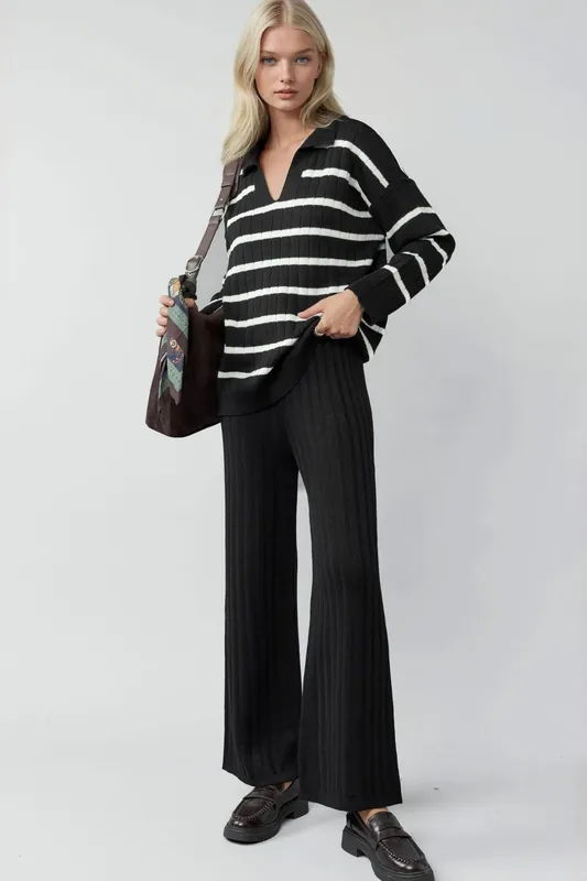 Striped Knit Co-ord Set with Polo Collar