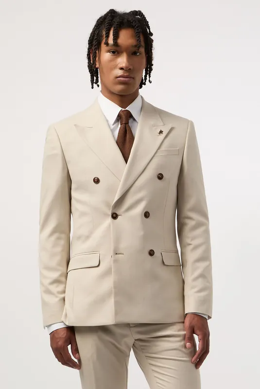 Blake Ecru Slim Fit Double Breasted Jacket - Antique Rogue