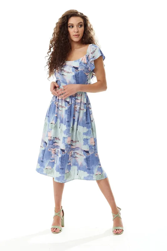 Abstract Print Cut Out Back Midi Dress - Liquorish